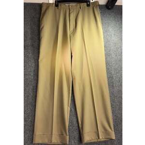 Haggar Men's Tan Khaki Flat Front Cuffed 100% Polyester Dress Pants Slacks 38x34
